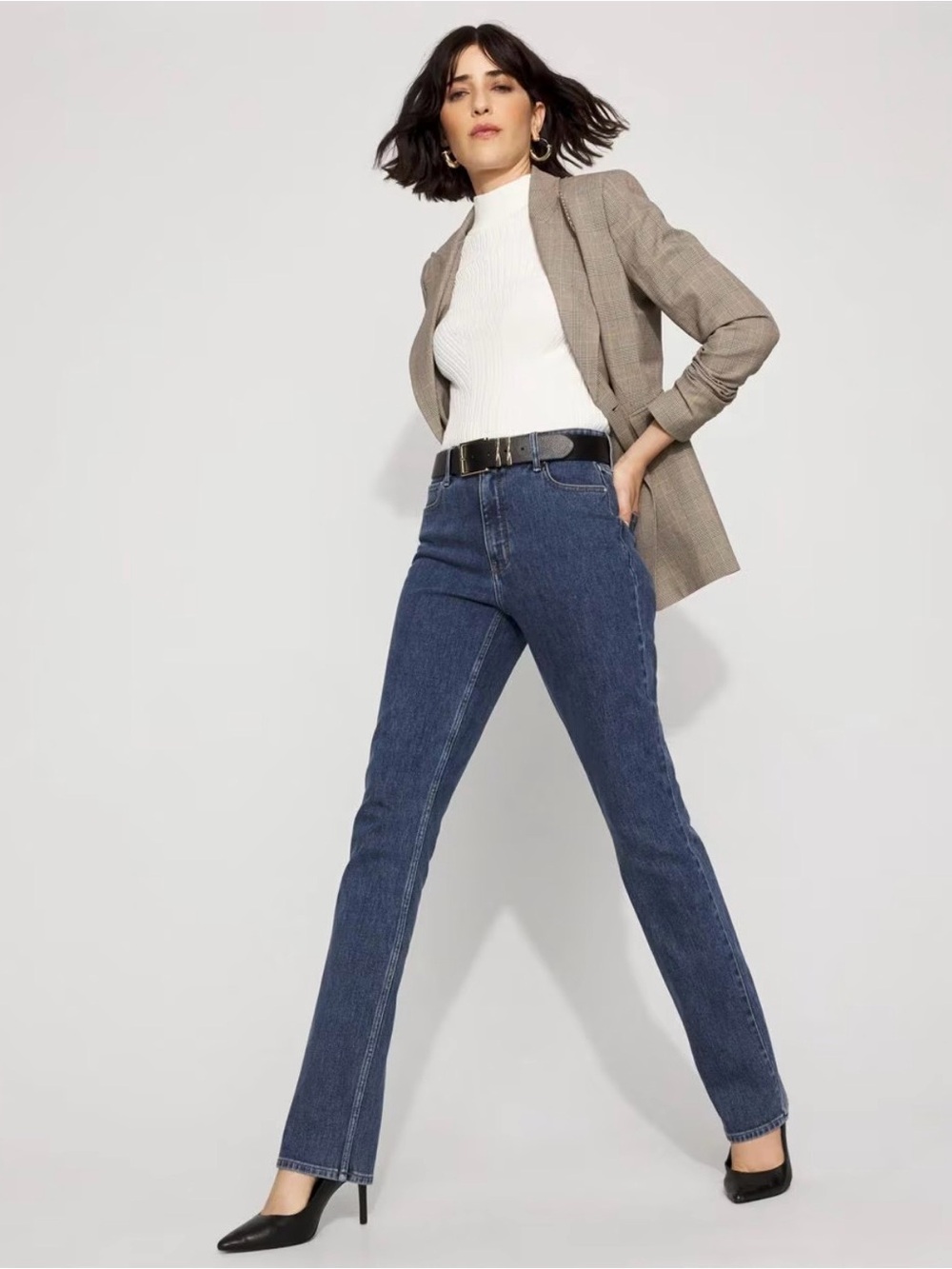 WHBM Slim Straight Leg Jeans Dark Indigo Wash Stretch Denim Dressy Everyday Soft